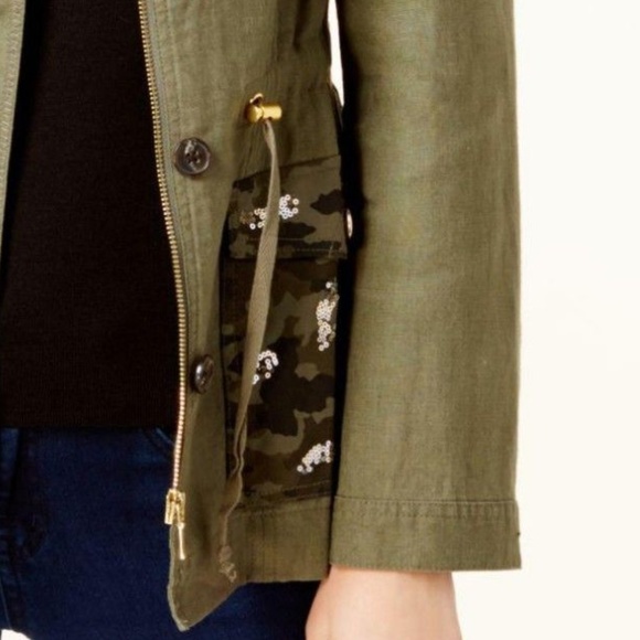 women's Embellished Utility Jacket Olive Drab - Picture 3 of 3